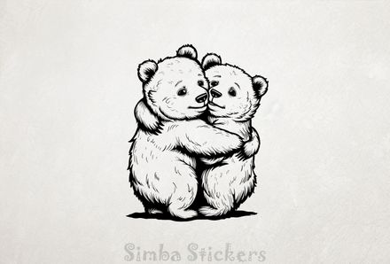 Bears cubs hugging while standing, outline art, ywoky5
