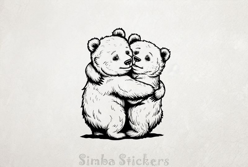 Bears cubs hugging while standing, outline art, ywoky5