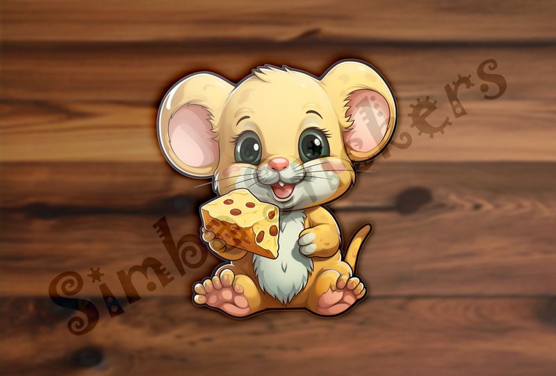 Baby Mouse showing off large piece of chesse while smiling