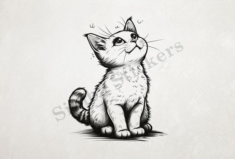 Cat looking up innocently, outline art, uymb4f