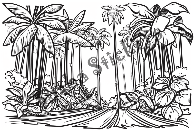 Colouring pages, bundle of Equatorial Rainforest landscape, 25 images 2