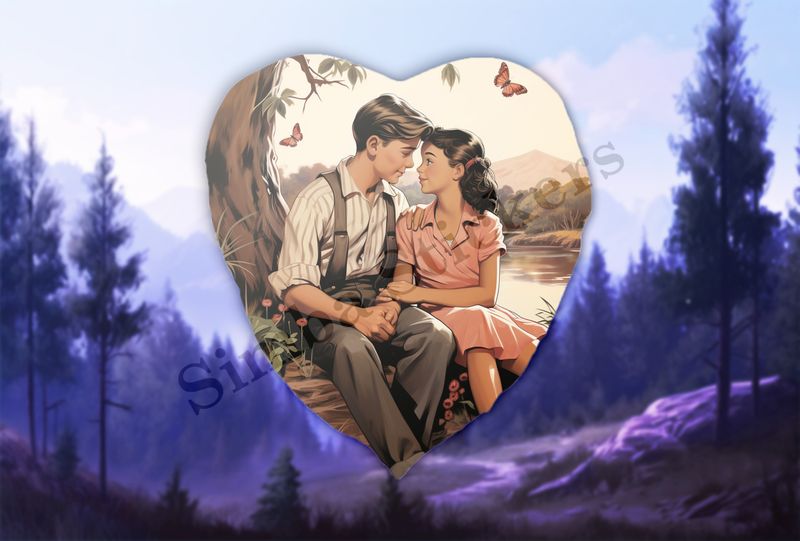Young man and woman holding hands under a tree, vintage