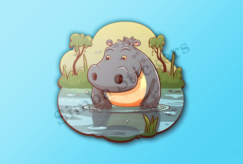 Cute hippo half-deep in a pond