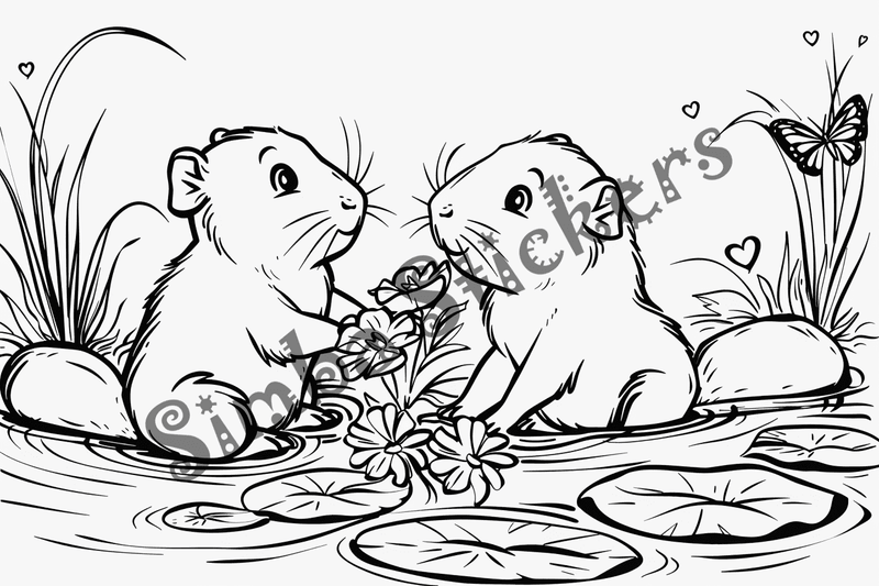 Colouring pages, bundle of capybaras, 50 images, pack 2
