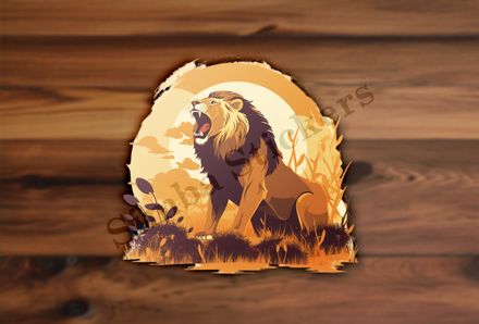 Male lion roaring at sunrise