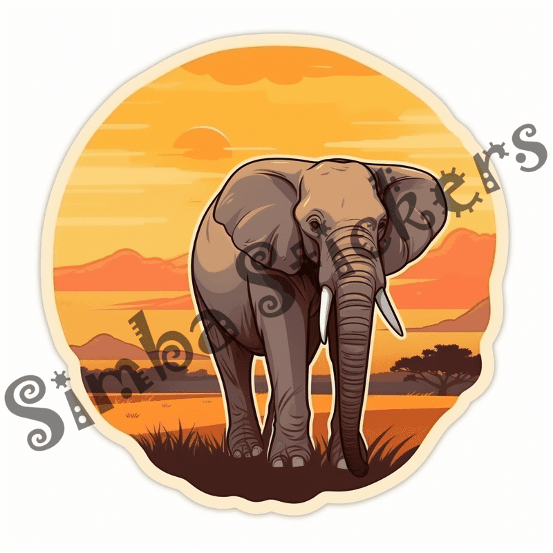 Elephants at sunrise or sunset, sticker-style, image set, 25 images, orxvzg