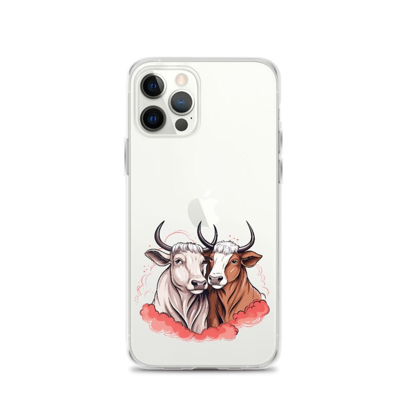 Clear Case for iPhone, Bull and cow, romantic, reddish clouds, qoucds