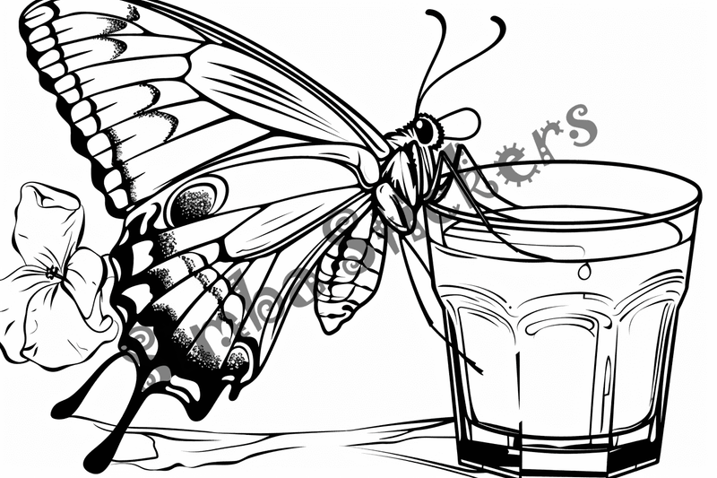 Colouring pages, bundle of butterflies around glasses, 10 images