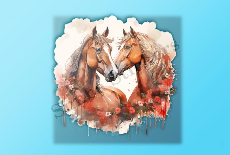 Horses in love, watercolour