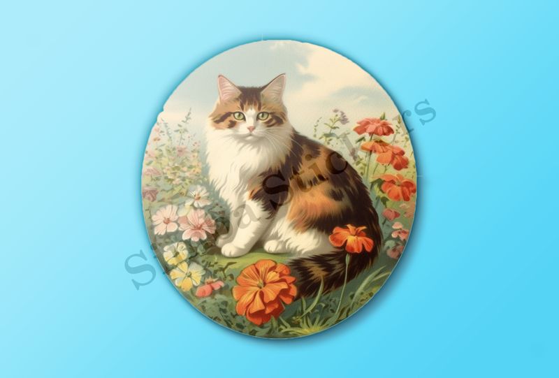 Vintage cat in flower field