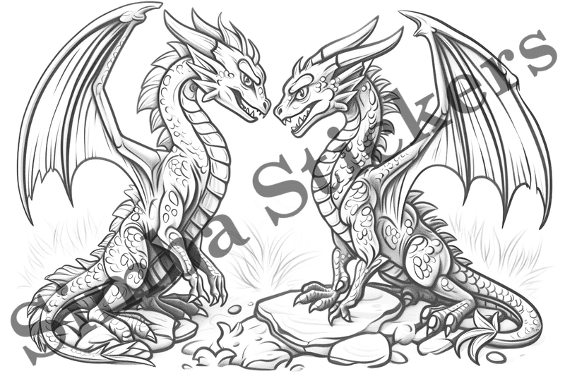 Colouring pages, bundle of dragons, 25 images