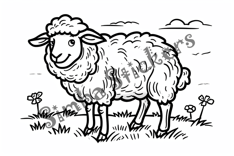 Colouring pages, bundle of singular sheep, 10 images