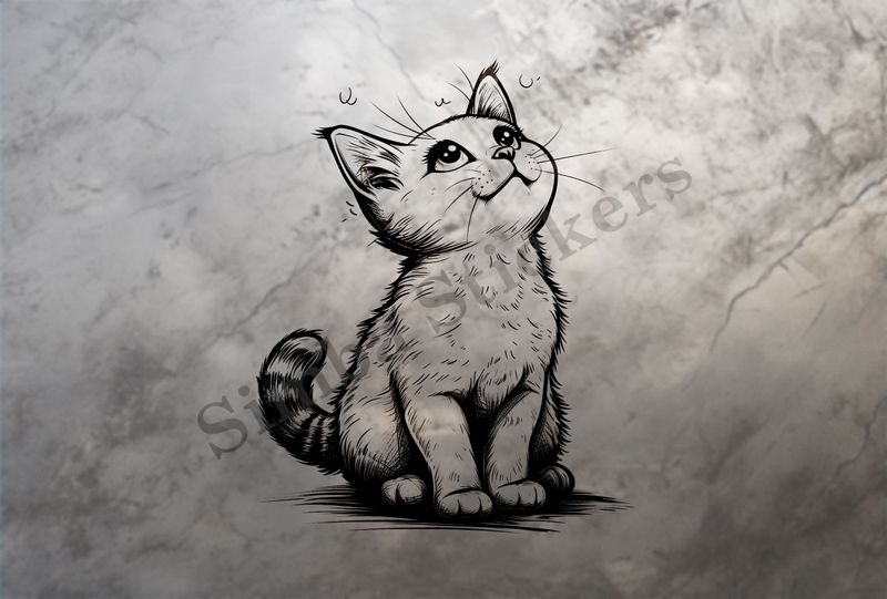 Cat looking up innocently, outline art, uymb4f