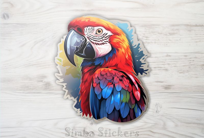 Reddish parrot framed sticker-style, ibqe3w