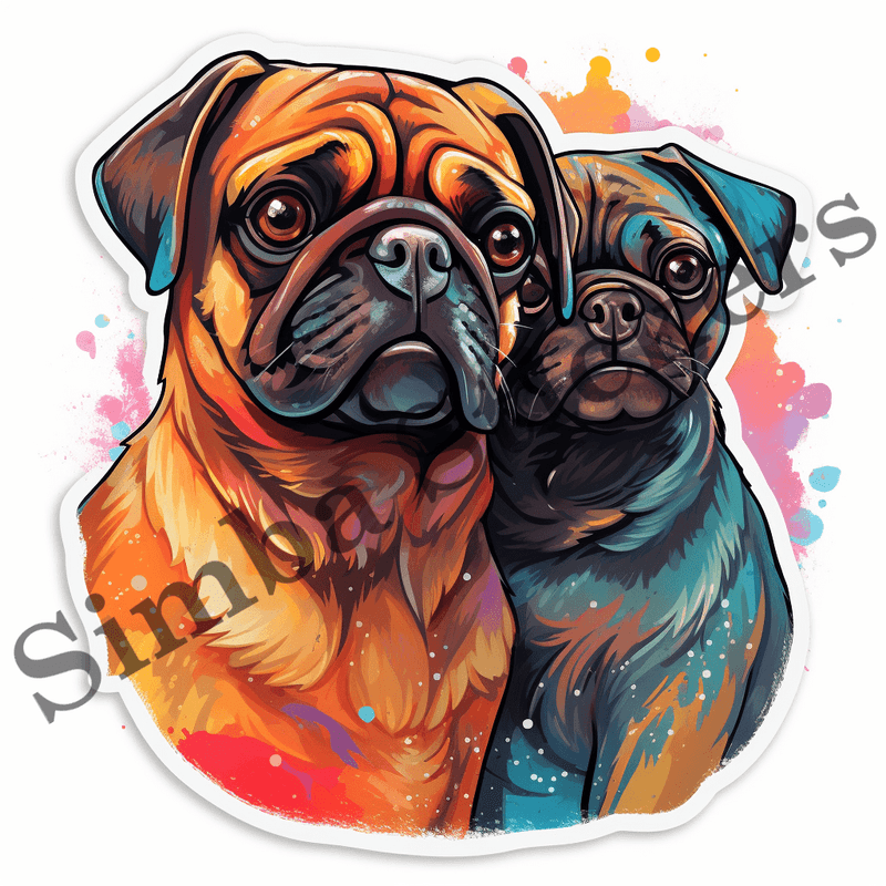 Pug dogs in love, image set, 10 images