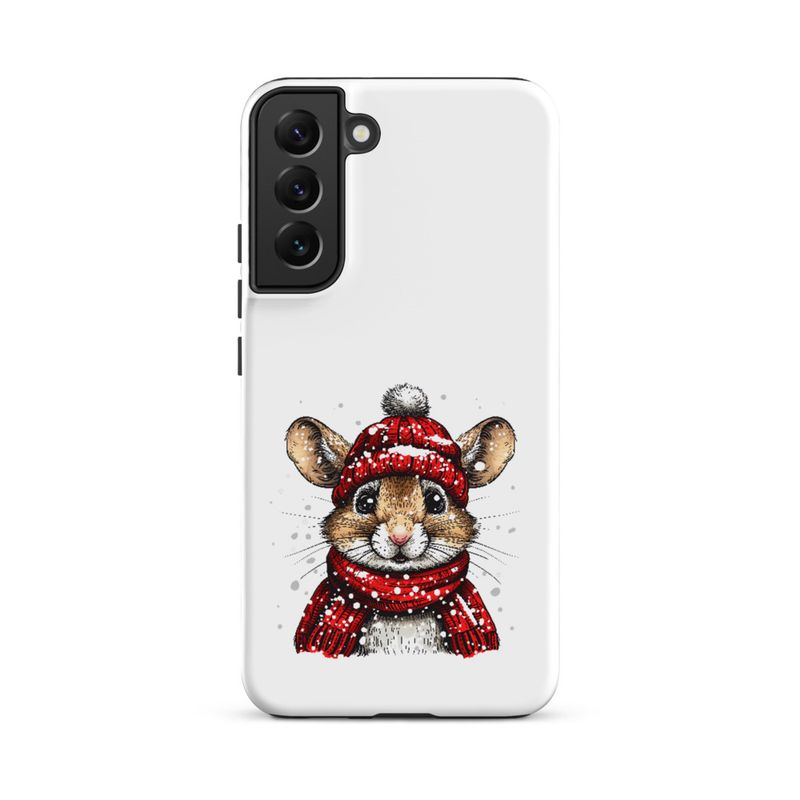 Tough Case for Samsung, Mouse wearing red winter hat and scarf in the snow, xg8dl3