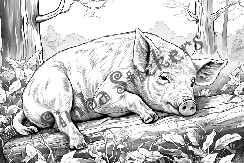 Colouring pages, bundle of pigs, 25 images