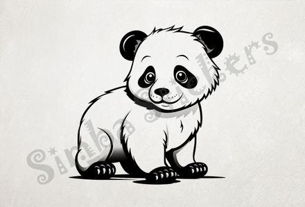 Panda looking cute, on all fours, outline art, hybafo