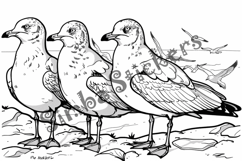 Colouring pages, bundle of seagulls, 50 images