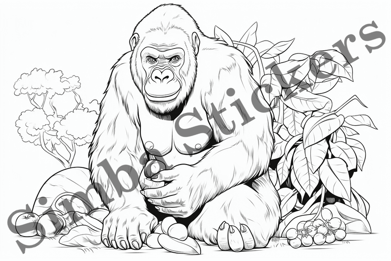 Colouring pages, bundle of gorillas, 25 images