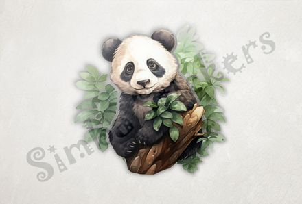 Panda bear sitting in leafy tree, 7upo9x