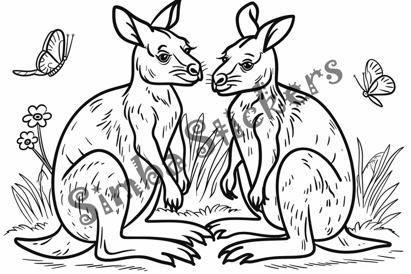 Colouring pages, Bundle of kangaroos in love, 10 images