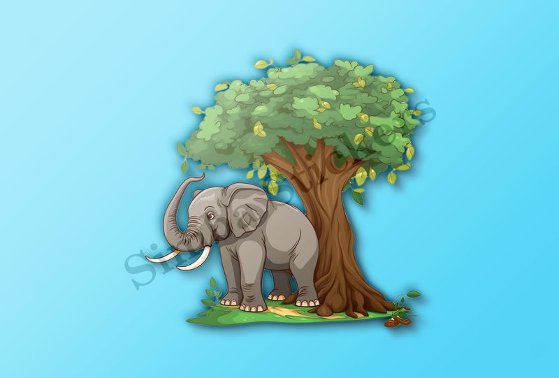 Elephant rubbing backside against a tree in the Savanna 