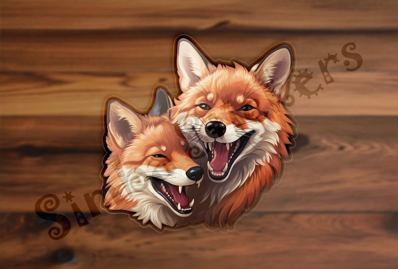 Two red foxes laughing 