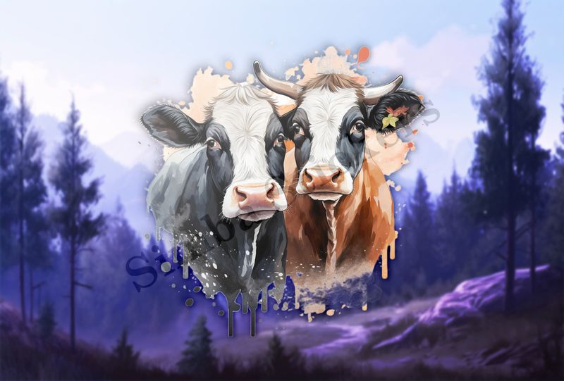 Cows nose-to-nose, watercolour