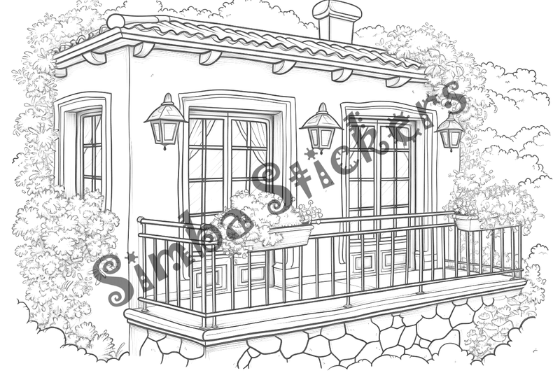 Colouring pages, bundle of houses, Mediterranean, 10 images