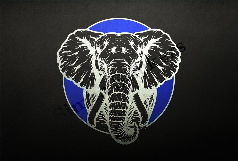 Elephant, front view in yellow circle, outline art