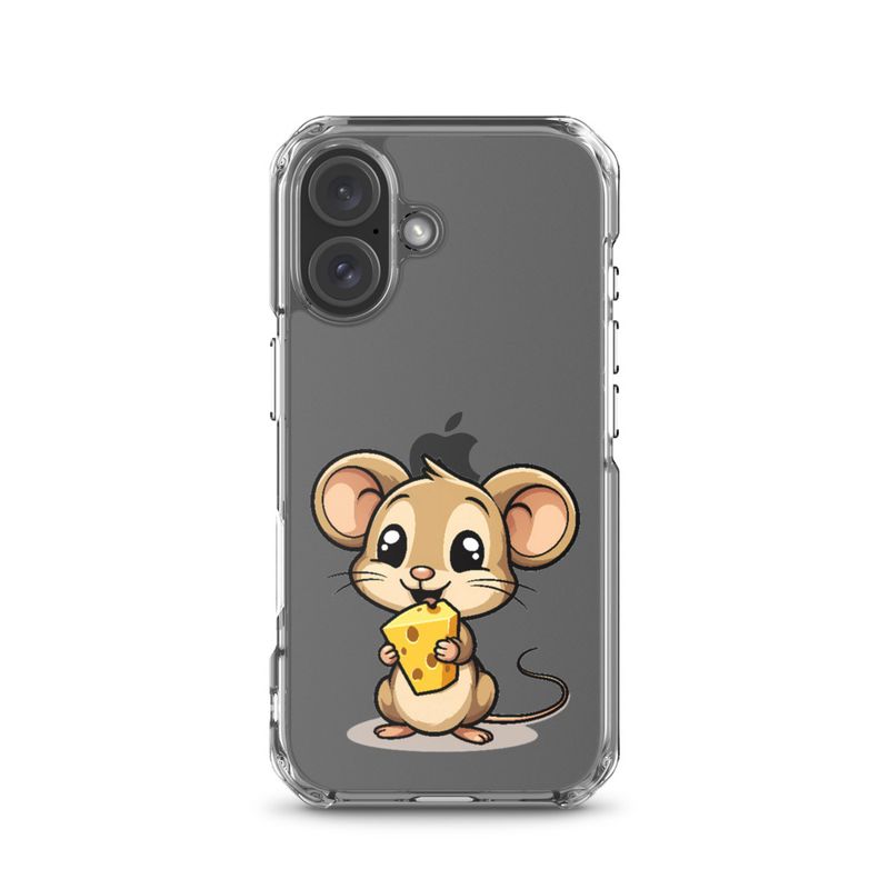 Clear Case for iPhone, Small Mouse happily licking large chunk of cheese, pqapy6