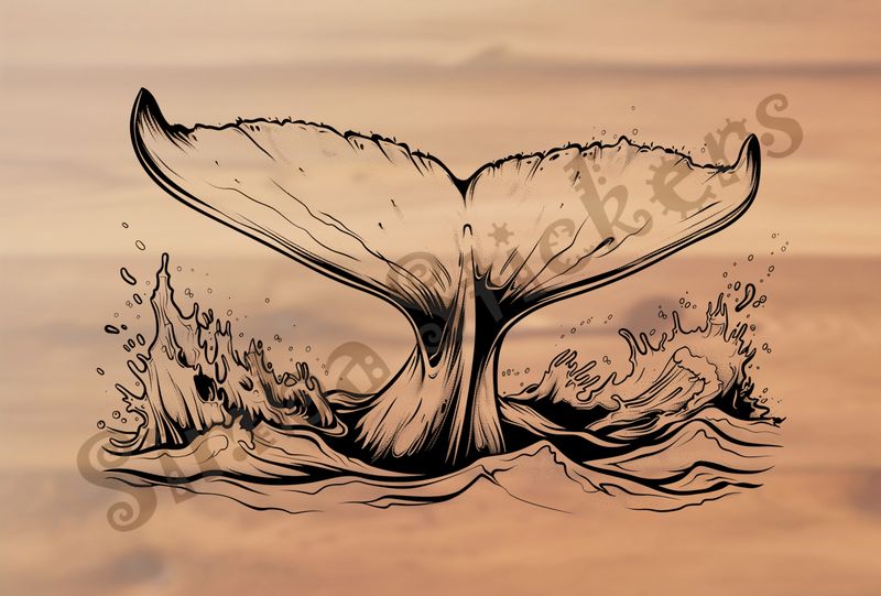 Whale lobtailing outline art