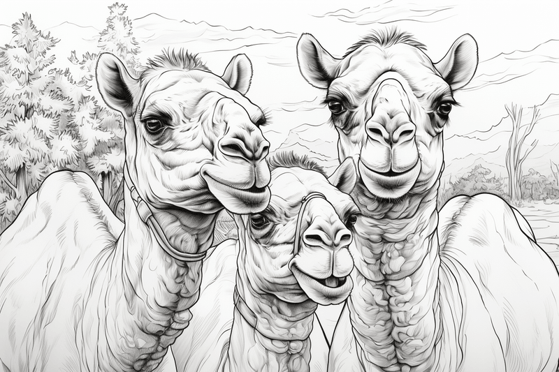 Colouring pages, bundle of camels, 25 images