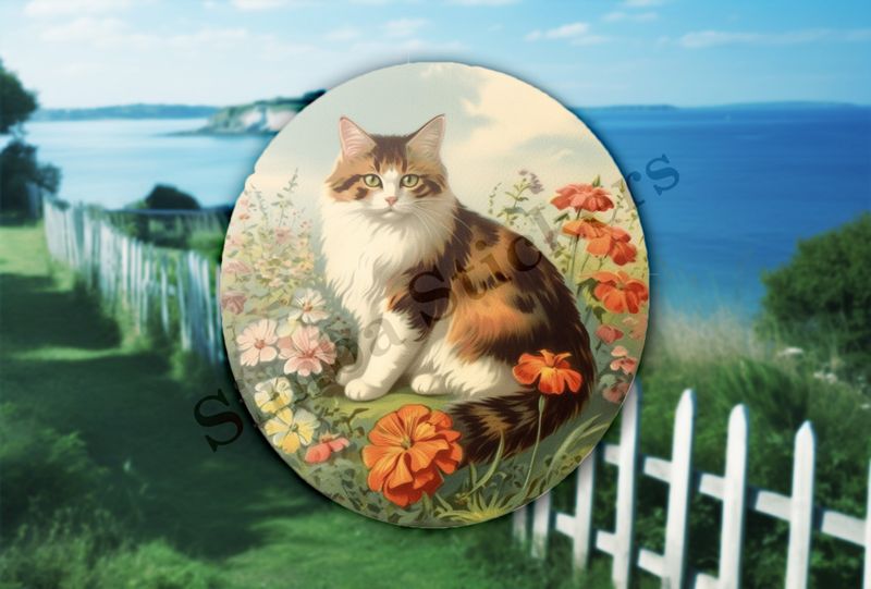 Vintage cat in flower field