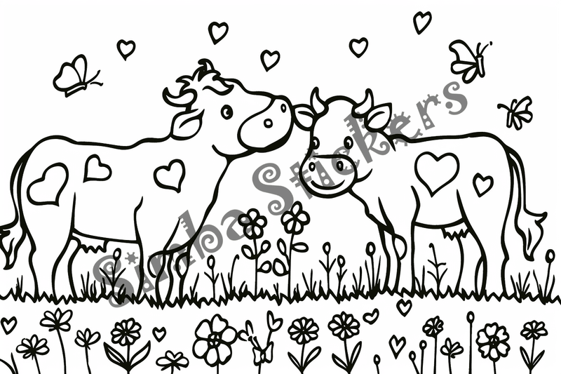 Colouring pages, bundle of cattle in love, 25 images