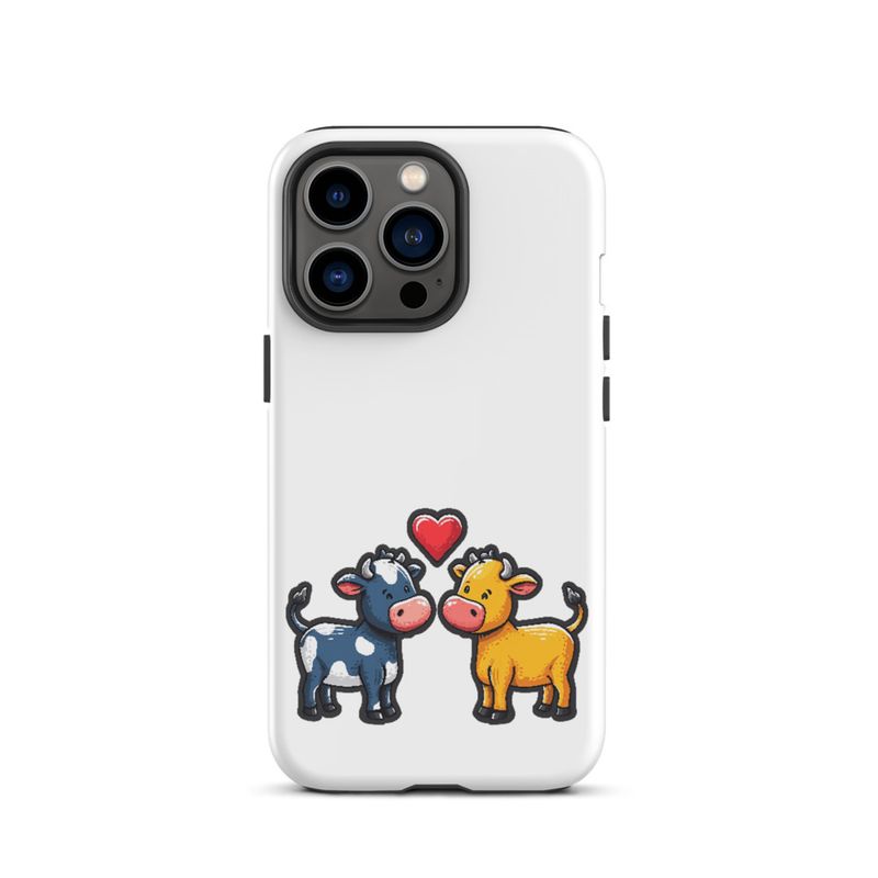 Tough Case for iPhone, Cattle, bull and cow in love, colourful , heart in picture, fvta2y