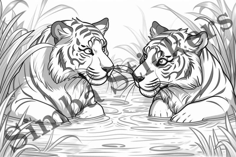 Colouring pages, bundle of tigers, 25 images