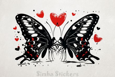 Butterflies in love touching, Valentine&#x27;s hearts above, outline art, njrsnk
