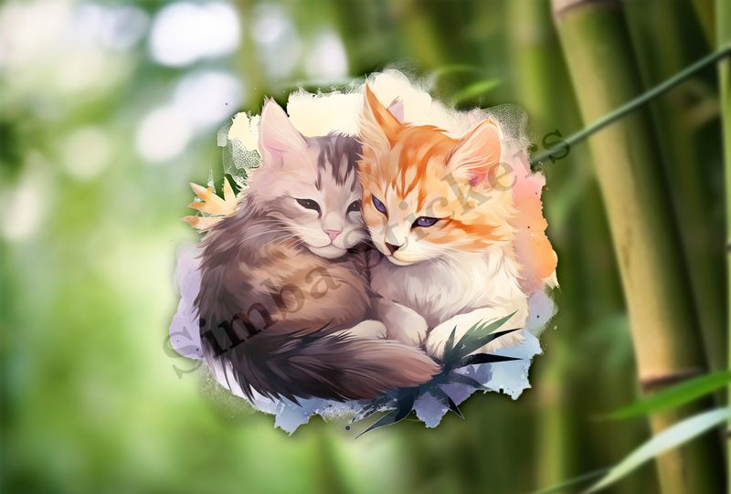 Cats cuddling, watercolour