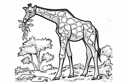 Colouring pages, bundle of giraffes towering above trees and shrubs, 10 images