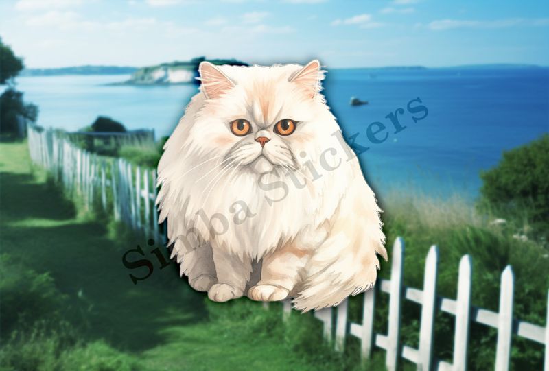 Persian cat, white, watercolour