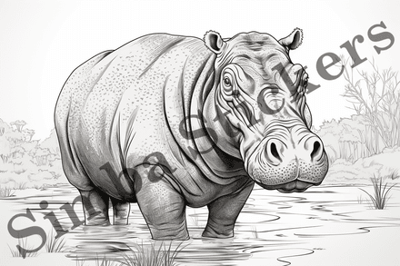 Colouring pages, Bundle of hippos in love, 10 images