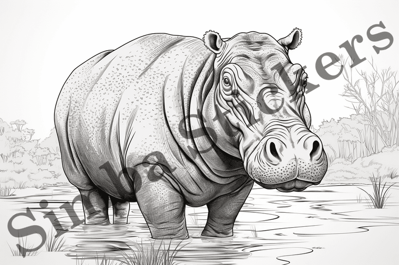 Colouring pages, Bundle of hippos in love, 10 images