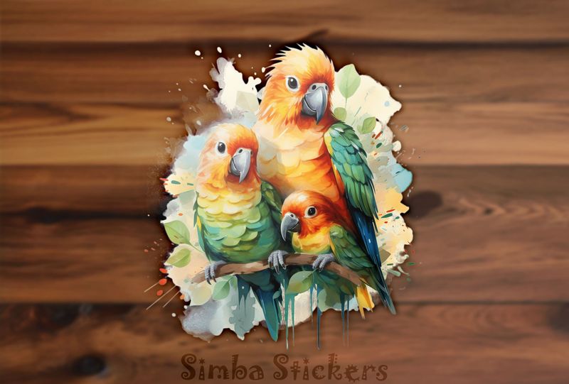 Parrots in love perching with youngling, nwgcer
