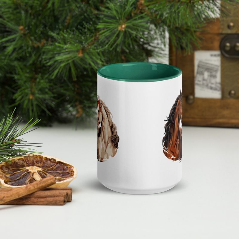 White Ceramic Mug with Color Inside, 11&amp;15oz, Horses nose-to-nose, jbgjpy