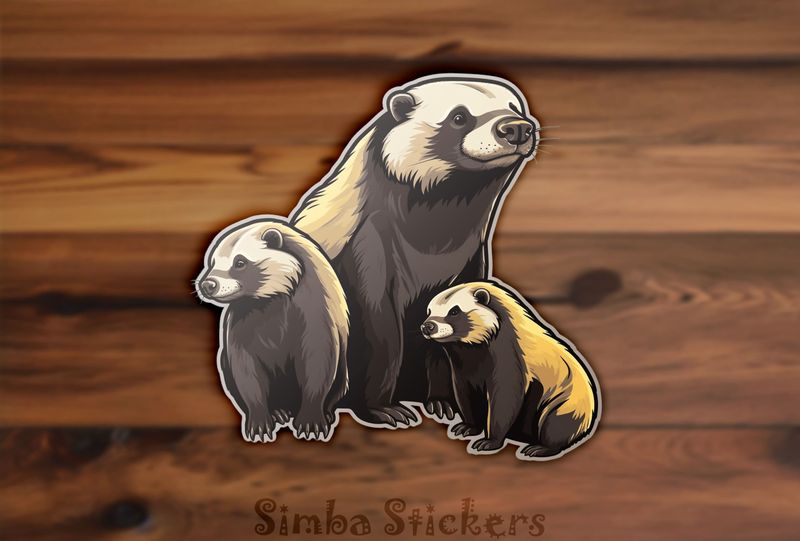 Honey Badger mother with children, jh9jg6
