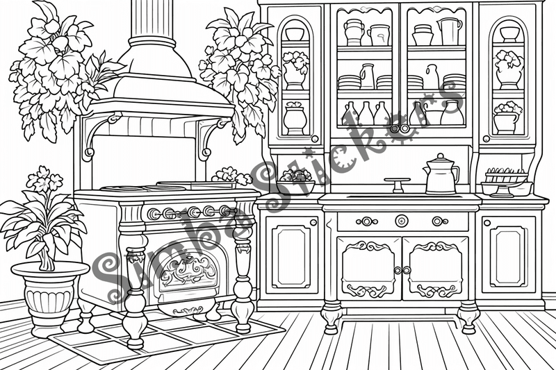 Colouring pages, bundle of house kitchens, 25 images 2