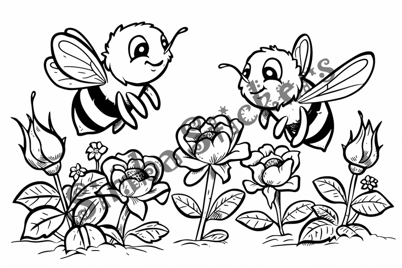 Colouring pages, bundle of bees, 50 images