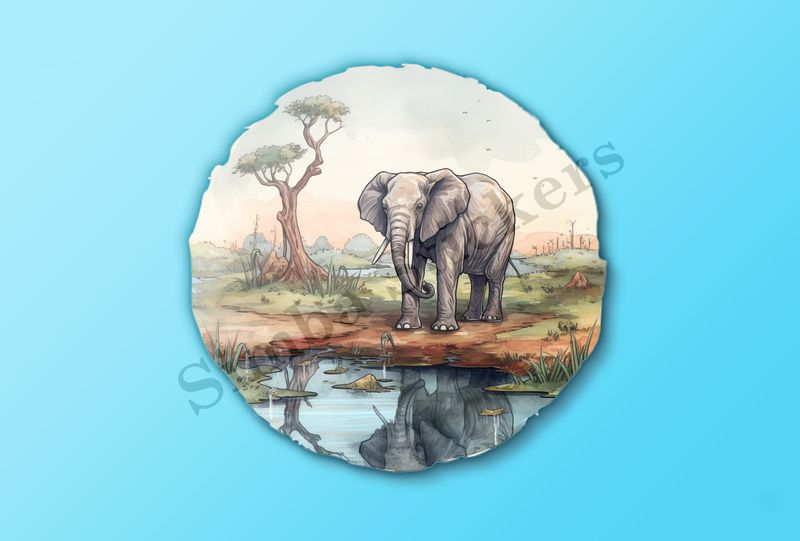 Elephant behind a pond in the Savanna   